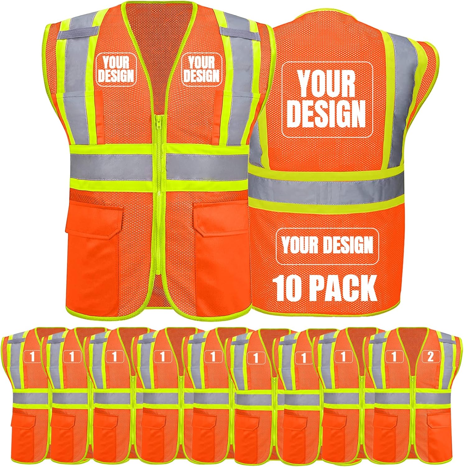 BeautyWill Custom Safety Vest Customized Logo Class 2 High Visibility Reflective Vest with Pockets Construction workwear