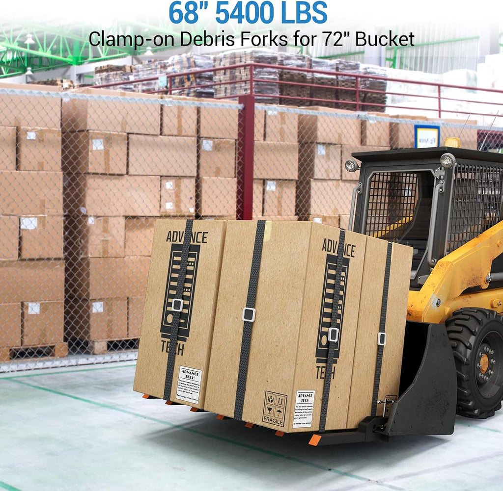 Garvee Clamp On Debris Forks to 68' Bucket, 5400lbs Capacity Heavy Duty Clamp On Pallet Forks Bucket Forks Attachments Fit for Loader Bucket Skidsteer Tractor