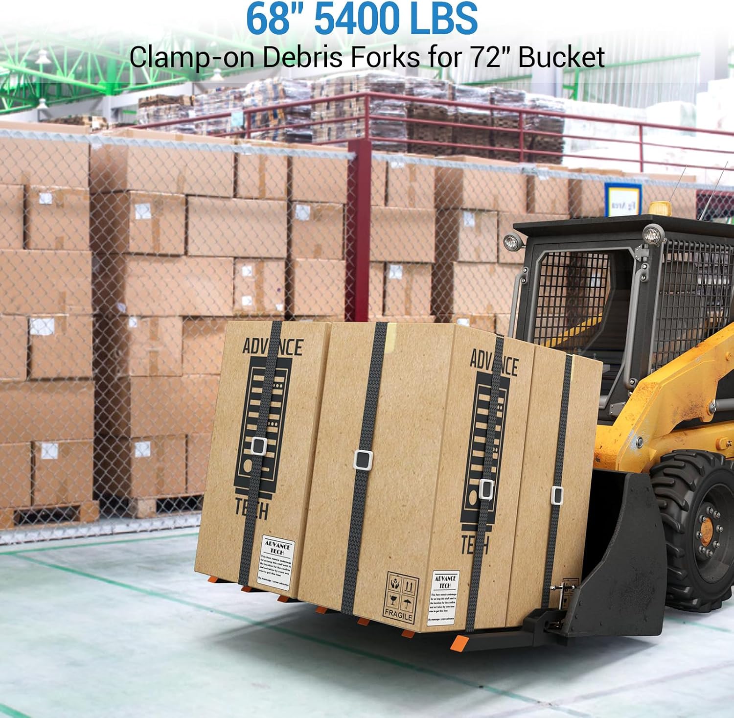 Garvee Clamp On Debris Forks to 68' Bucket, 5400lbs Capacity Heavy Duty Clamp On Pallet Forks Bucket Forks Attachments Fit for Loader Bucket Skidsteer Tractor