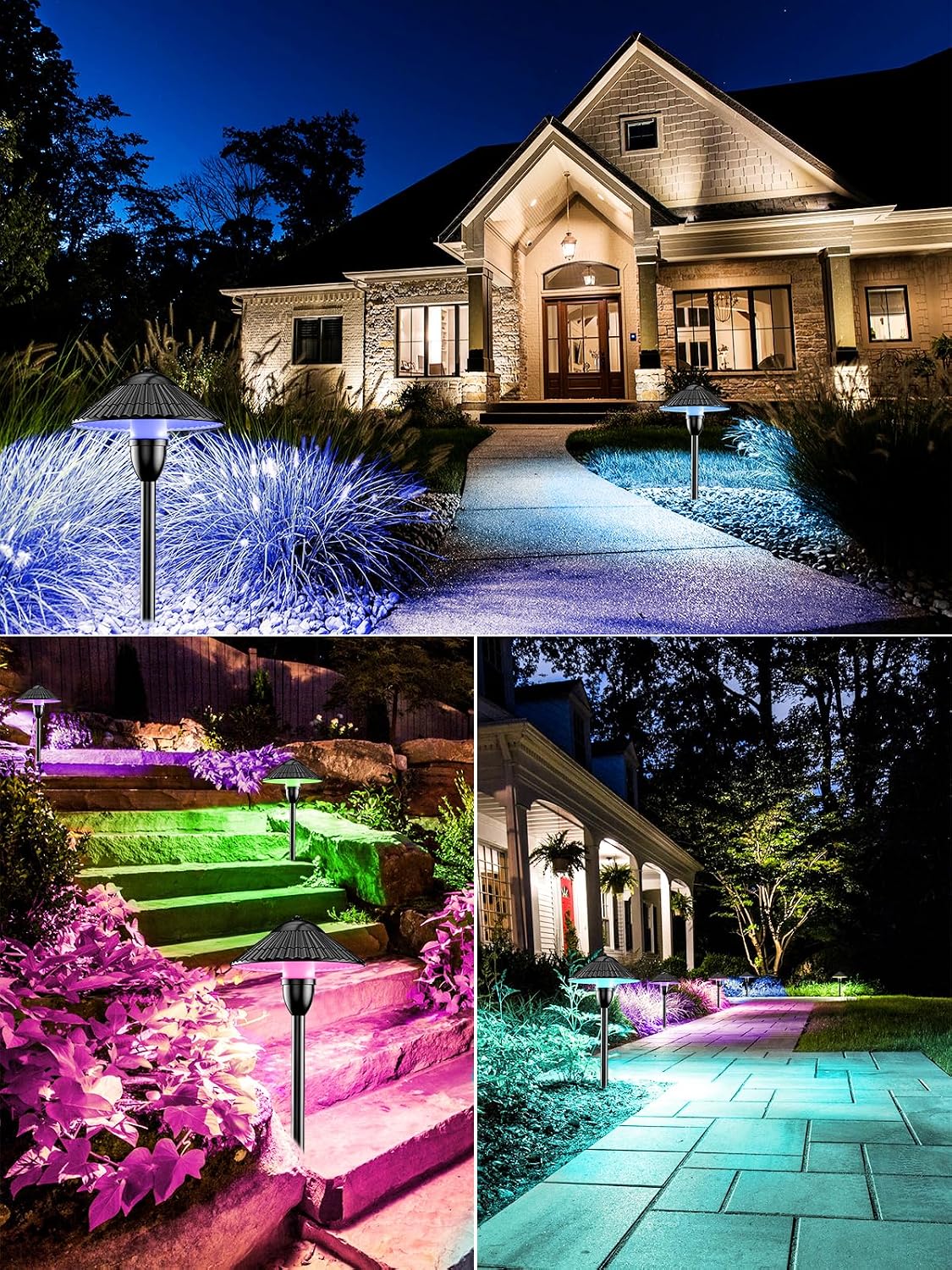 ZUCKEO RGBW Low Voltage Landscape Lighting 5W Color Changing Pathway Lights 12-24V Multi-Color LED Path Lights Waterproof for Yard Garden Walkway Holiday (12 Pack with Connectors)