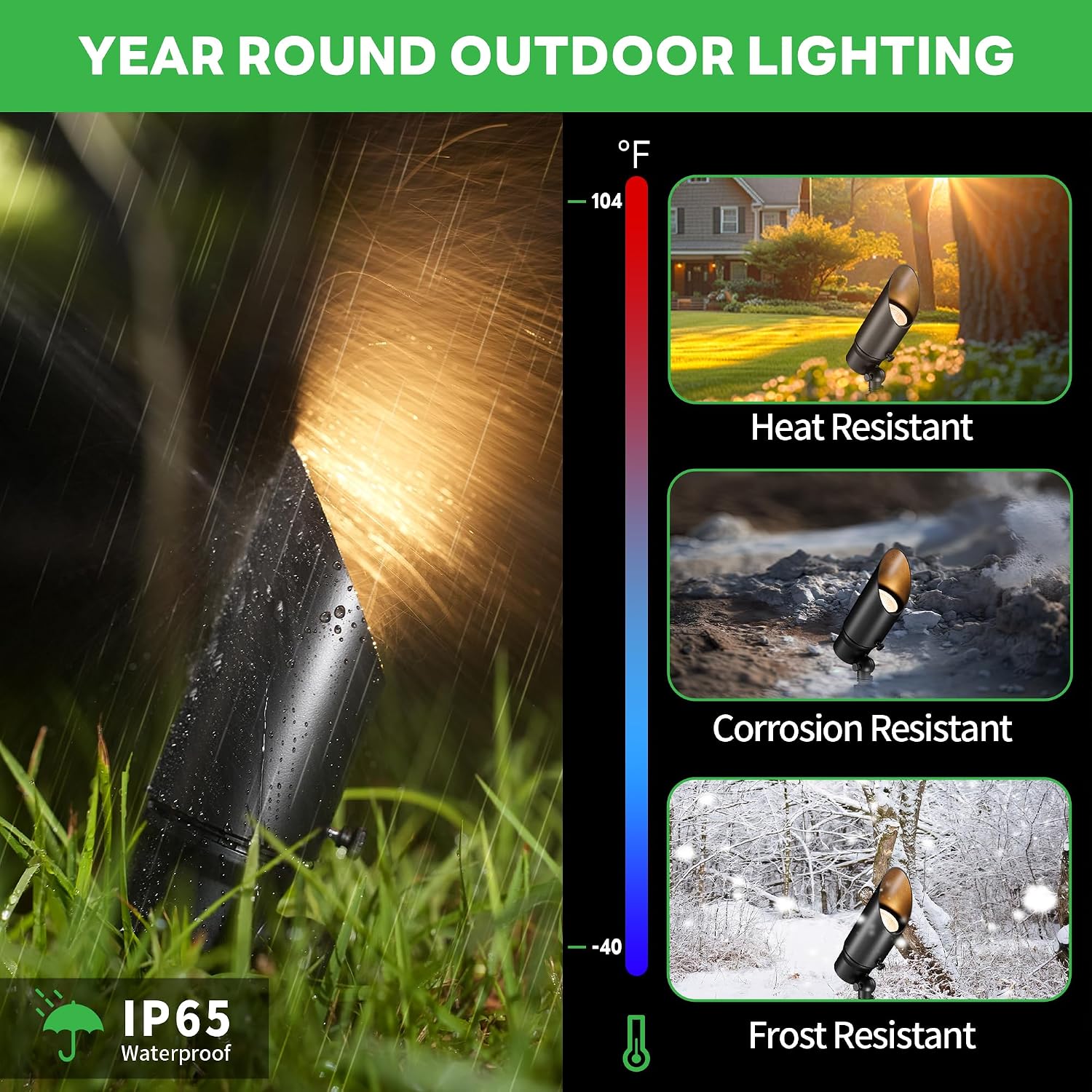 Outdoor Landscape Spotlights - 2700K/3000K/3500K/4000K/5000K Switchable White, Low Voltage Spot Lights LED Hard-Wired, IP65 Waterproof Uplighting, Black Aluminum for Backyard Fence 8 Pack