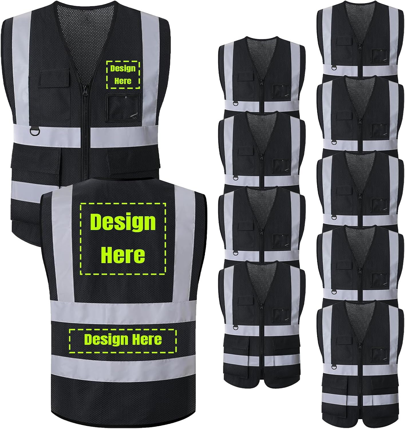 BeautyWill Custom LOGO Safety Vests Reflective Vest Class 2 ANSI with Pockets Zipper High Visibility Construction Uniform