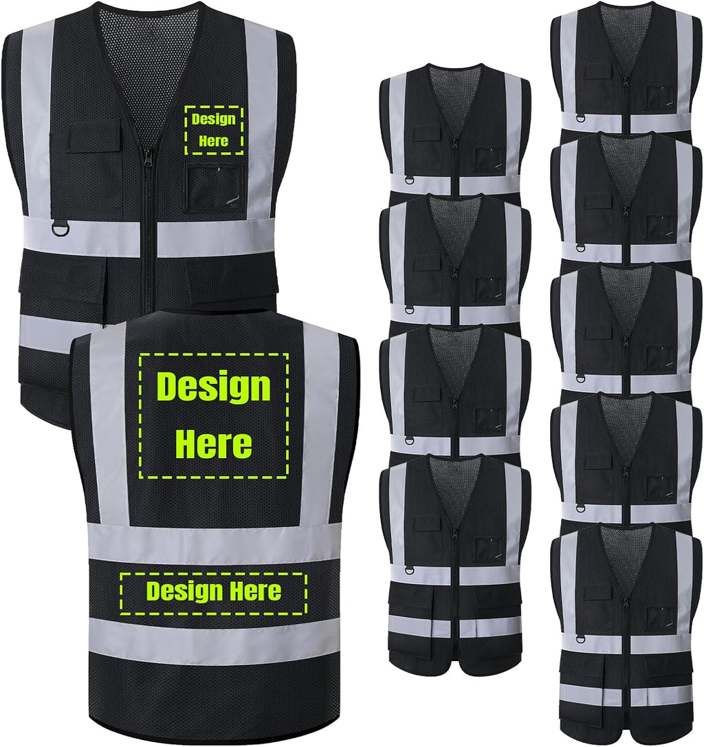 BeautyWill Custom LOGO Safety Vests Reflective Vest Class 2 ANSI with Pockets Zipper High Visibility Construction Uniform