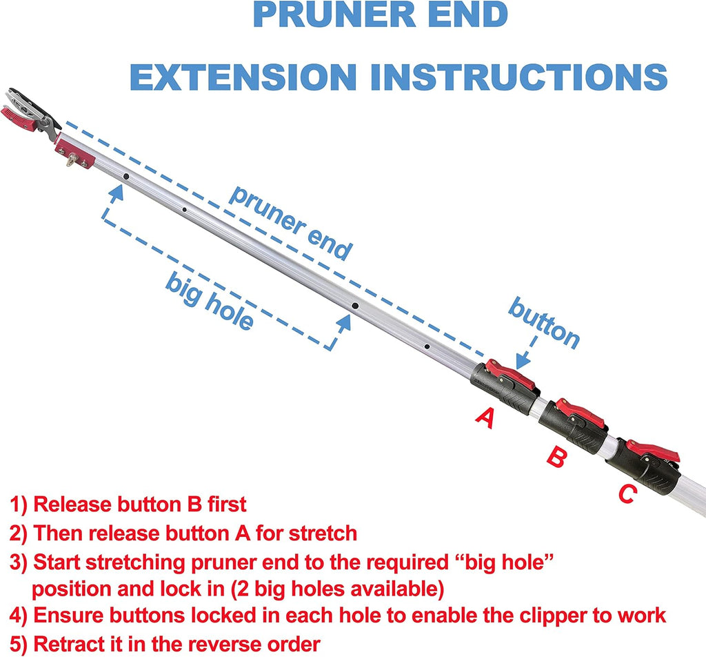 Extendable Tree Pruner & Trimmer 4 Section Telescoping Pole | 4.5-11.5 FT, Cut and Hold Clippers, Branch Cutter, Pole Saw, Lopper & Fruit Picker Tool, Long Handle Pruning Shears