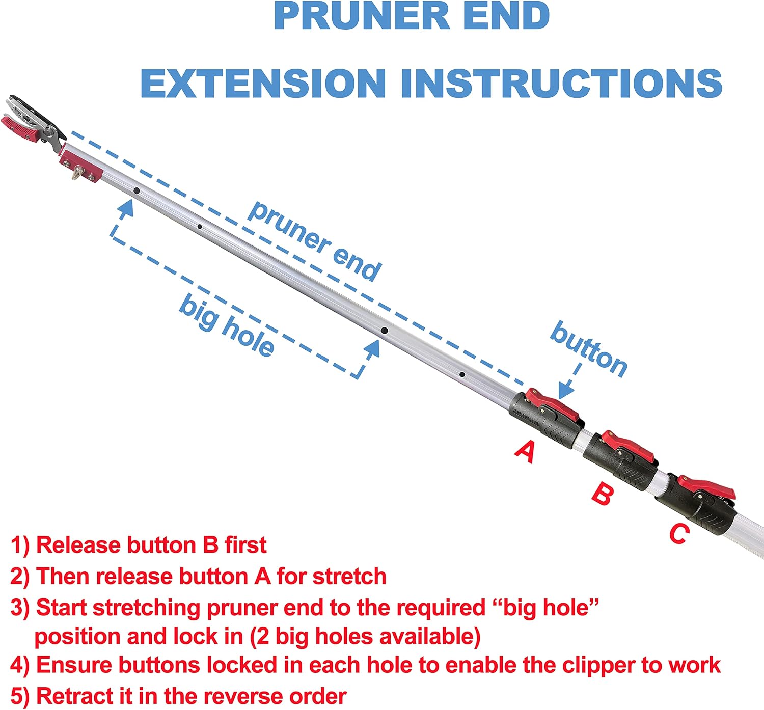Extendable Tree Pruner & Trimmer 4 Section Telescoping Pole | 4.5-11.5 FT, Cut and Hold Clippers, Branch Cutter, Pole Saw, Lopper & Fruit Picker Tool, Long Handle Pruning Shears