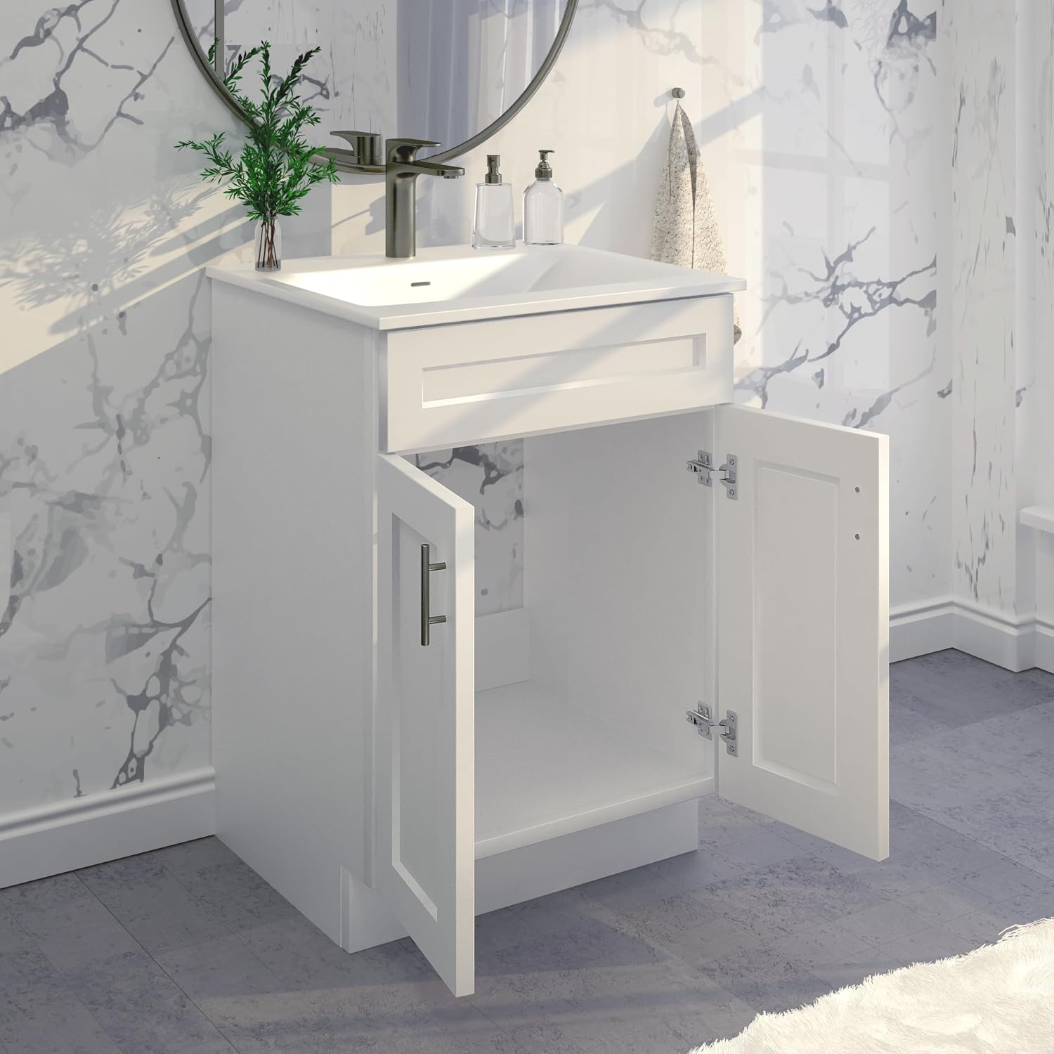 La Royal White Shaker Sink Base Bathroom Vanity Ready-to-Assemble Bathroom Cabinet 24' Width