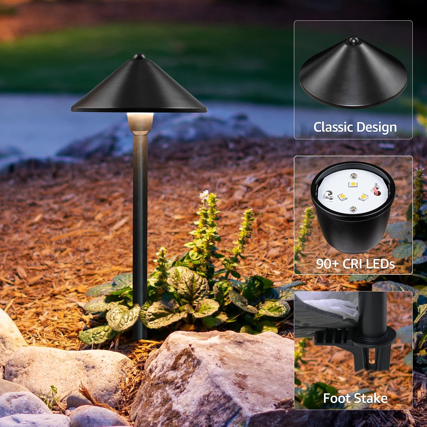 SUNVIE 8-Pack Low Voltage Landscape Pathway Lights 12-24V 3W LED Landscape Lighting 3000K Outdoor Pathway Lighting IP65 Waterproof Aluminum Wired Path Lights for Yard Garden Walkway, ETL Listed Cord