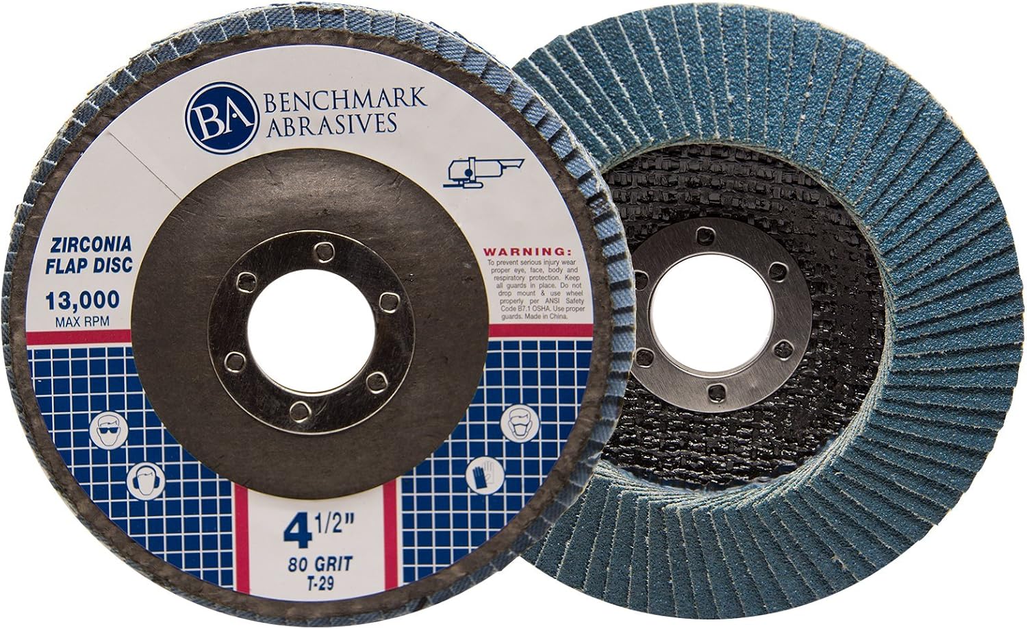 Benchmark Abrasives 4.5' x 7/8' Premium Zirconia T29 Angled Flap Discs 4 1/2 for Angle Grinder, Sanding Discs, Finishing, Rust, Stock Removal- Grinding Wheels 4 1/2 Inch (100 Pack) - 80 Grit