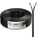 Energeaster 250 Feet 12 Gauge Wire, 12/2 Low Voltage Landscape Wire Pure Copper - Outdoor Direct Burial Waterproof, Electrical Cord 2-Conductor for Low Voltage Landscape Lighting