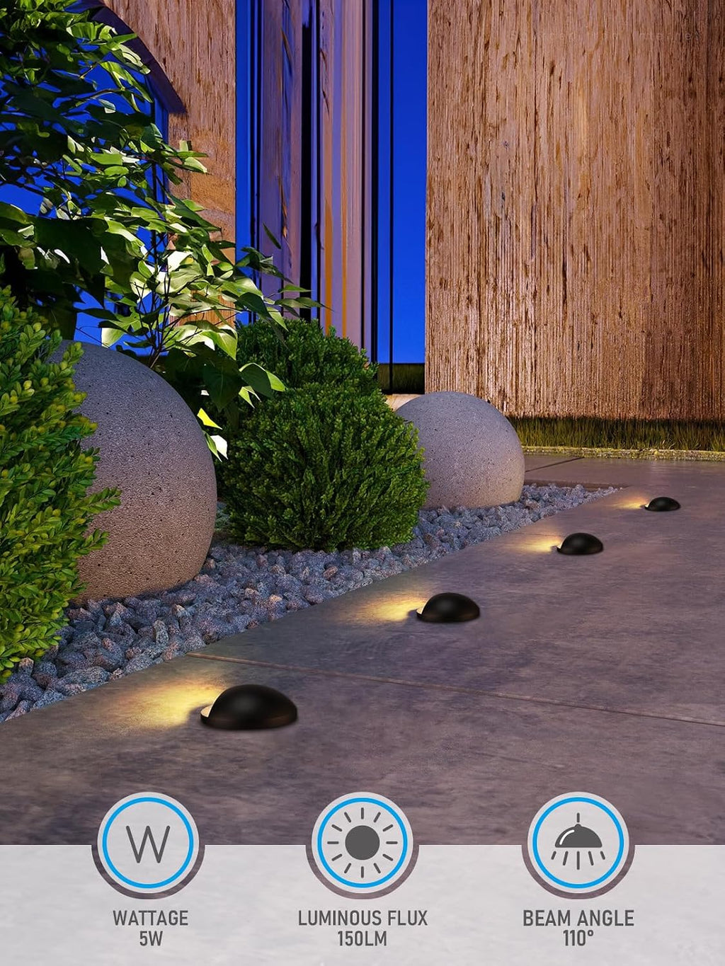 LEONLITE 5W Well Lights Landscape LED, Low Voltage Inground Light Outdoor, Round Top, 1800K/2700K/3000K/4000K/5000K Adjustable, Aluminum, ETL Listed, IP67 Waterproof, 12VAC/DC, CRI90, Black, Pack of 6