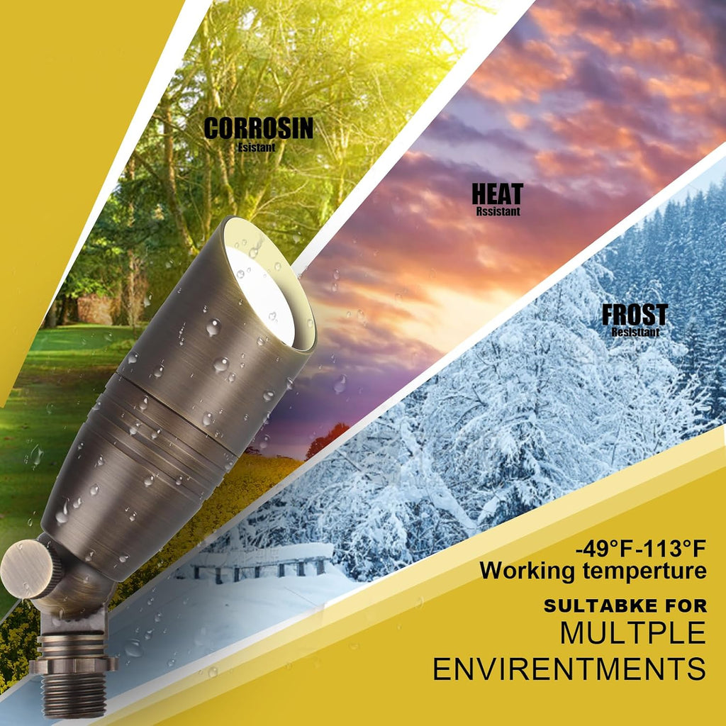 Brass Wired Landscape Light, Low Voltage Landscape Light,12V AC Uplighting Outdoor, Directional Outdoor Landscape Spotlight(4-Pack with PVC Ground Stakes,4 Light Bulbs,4 Code Cutters)