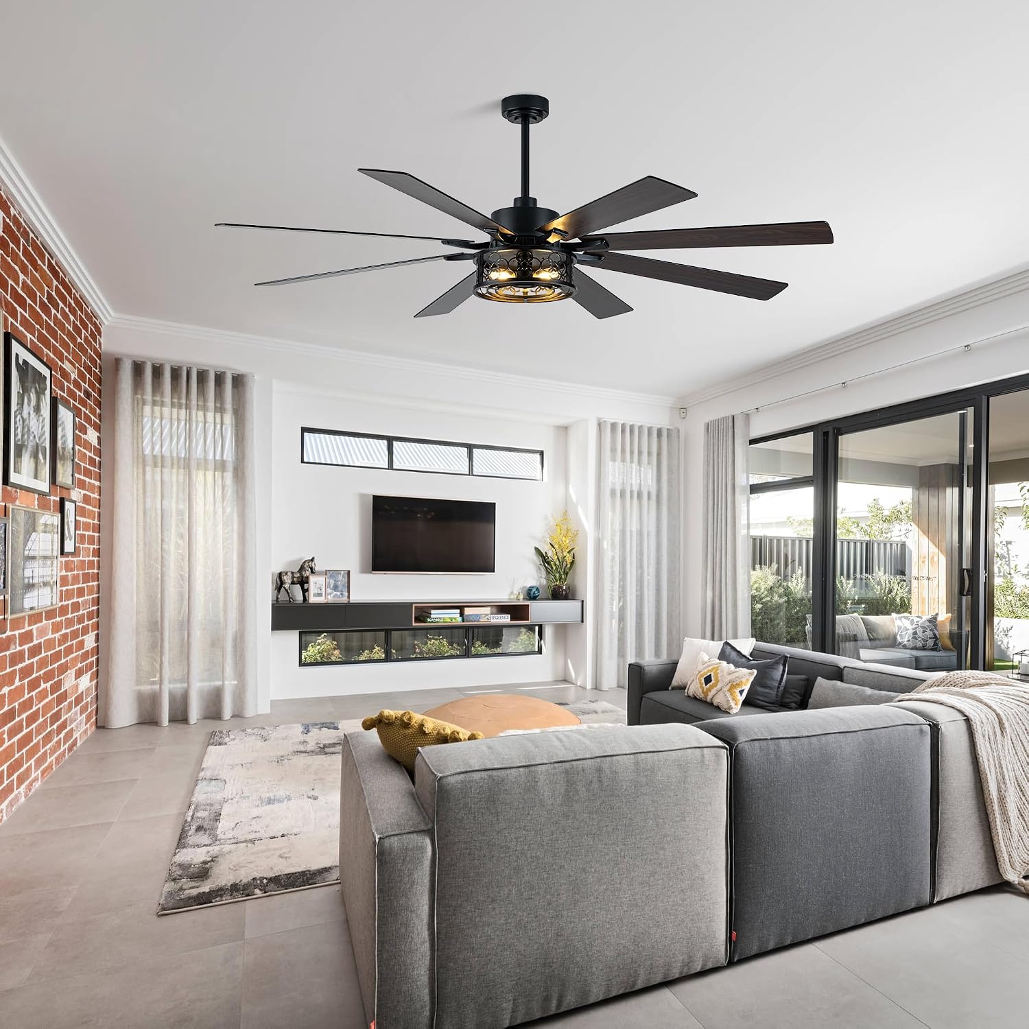 Dawn Whisper 72 Inch Farmhouse Ceiling Fans with Lights Quiet Reversible DC Motor Caged Rustic Ceiling Fans with Remote Industrial Chandelier Fan for Living room Bedroom(Black)