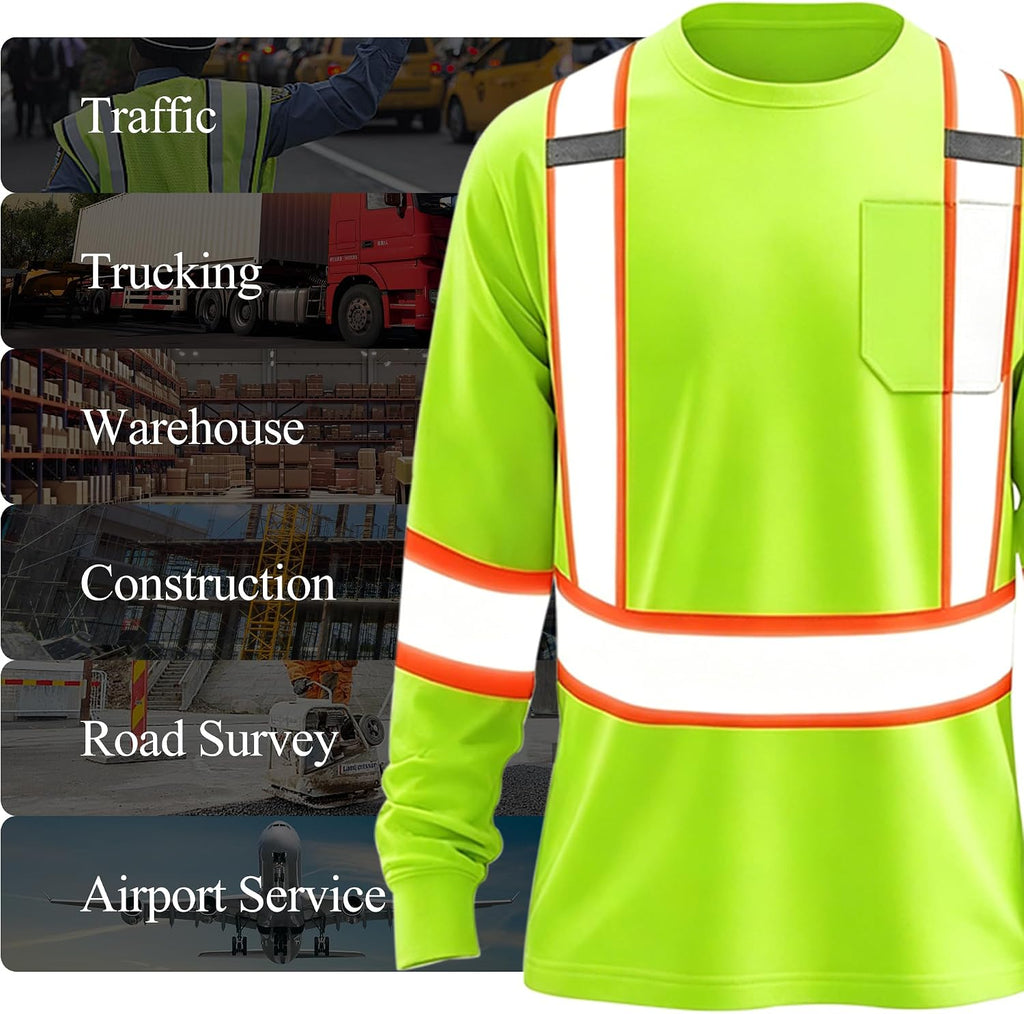 High Visibility Shirt Hi Vis Long Sleeve Shirts for Men Women Reflective Class 3 Safety Shirts