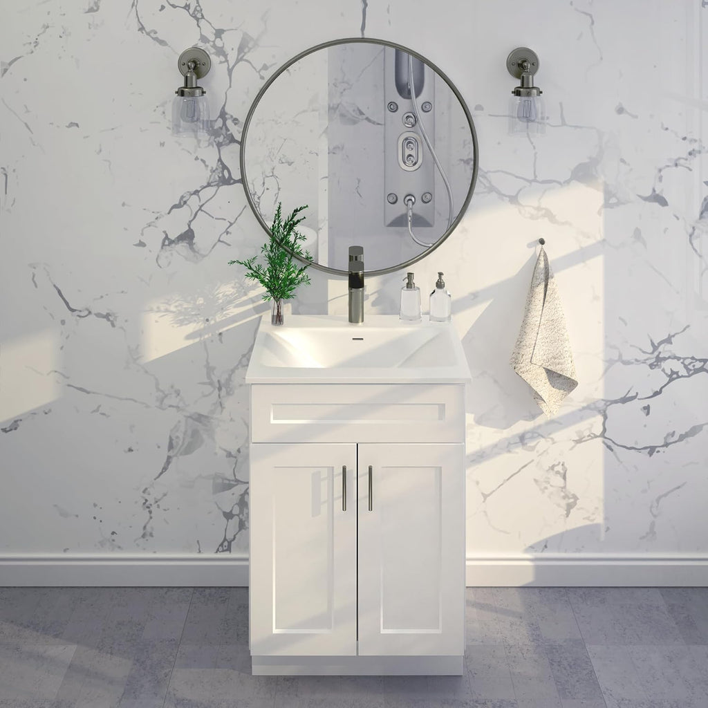 La Royal White Shaker Sink Base Bathroom Vanity Ready-to-Assemble Bathroom Cabinet 24' Width