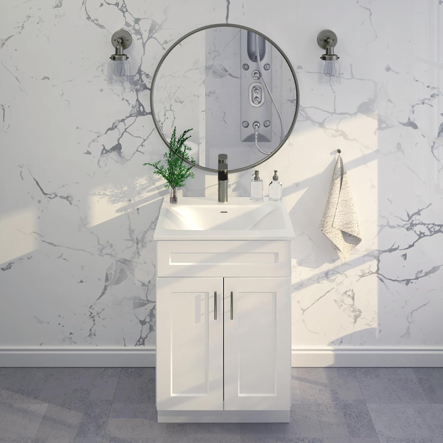 La Royal White Shaker Sink Base Bathroom Vanity Ready-to-Assemble Bathroom Cabinet 24' Width