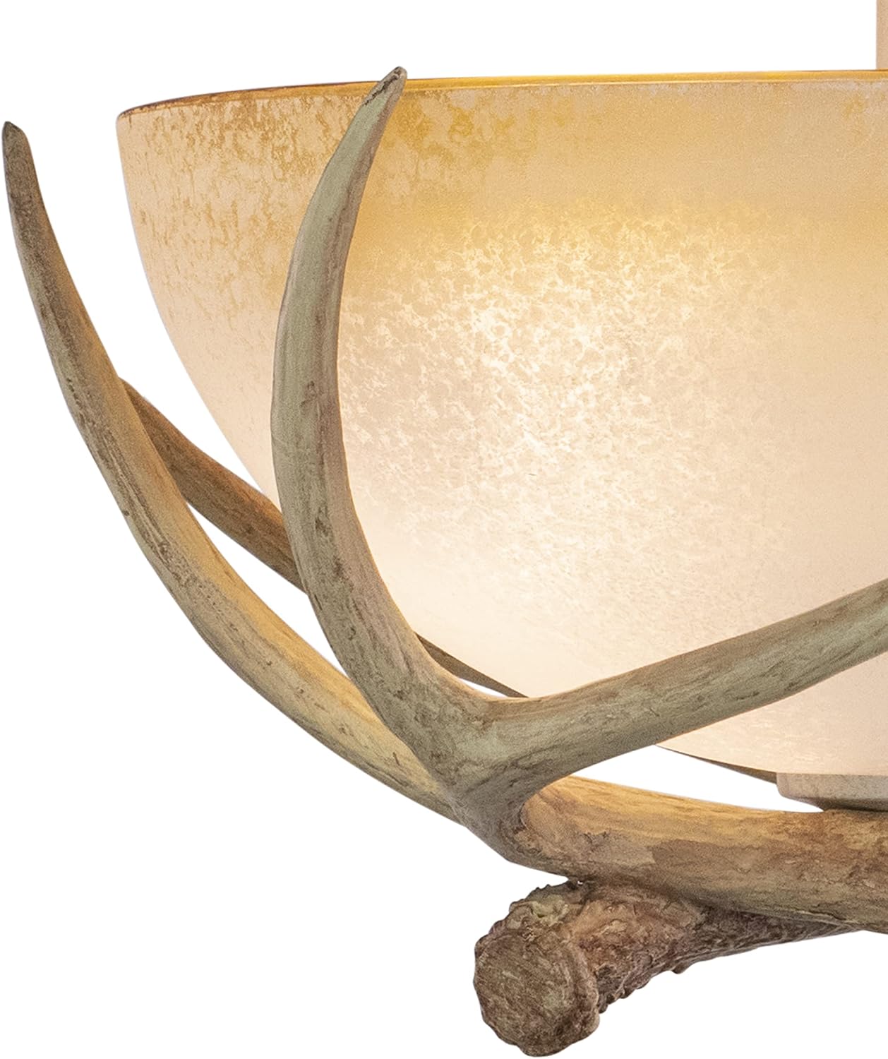 VAXCEL Lodge 16-in W Cream Rustic Antler Bowl Semi Flush Mount Ceiling Light Cream Glass
