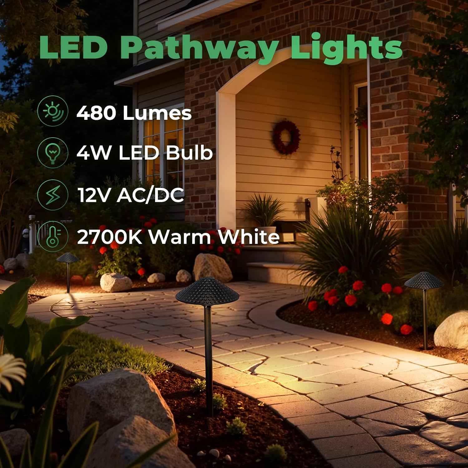 Gardencoin Low Voltage Pathway Lights (6.69'' Shade, 21.54'' Tall) 12V Outdoor LED Landscape Pathway Lighting Aluminum Vintage Hammered Path Lights with 4W 2700K Replaceable Bulb, 8 Pack