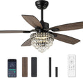 Chandelier Ceiling Fans with Lights and Remote,42in Chandelier Fan Ceiling,Crystal Ceiling Fan Fandelier with Lights,6 Speed 3 Timer Quiet Ceiling Fan for Bedroom (Black, 52 Inch)