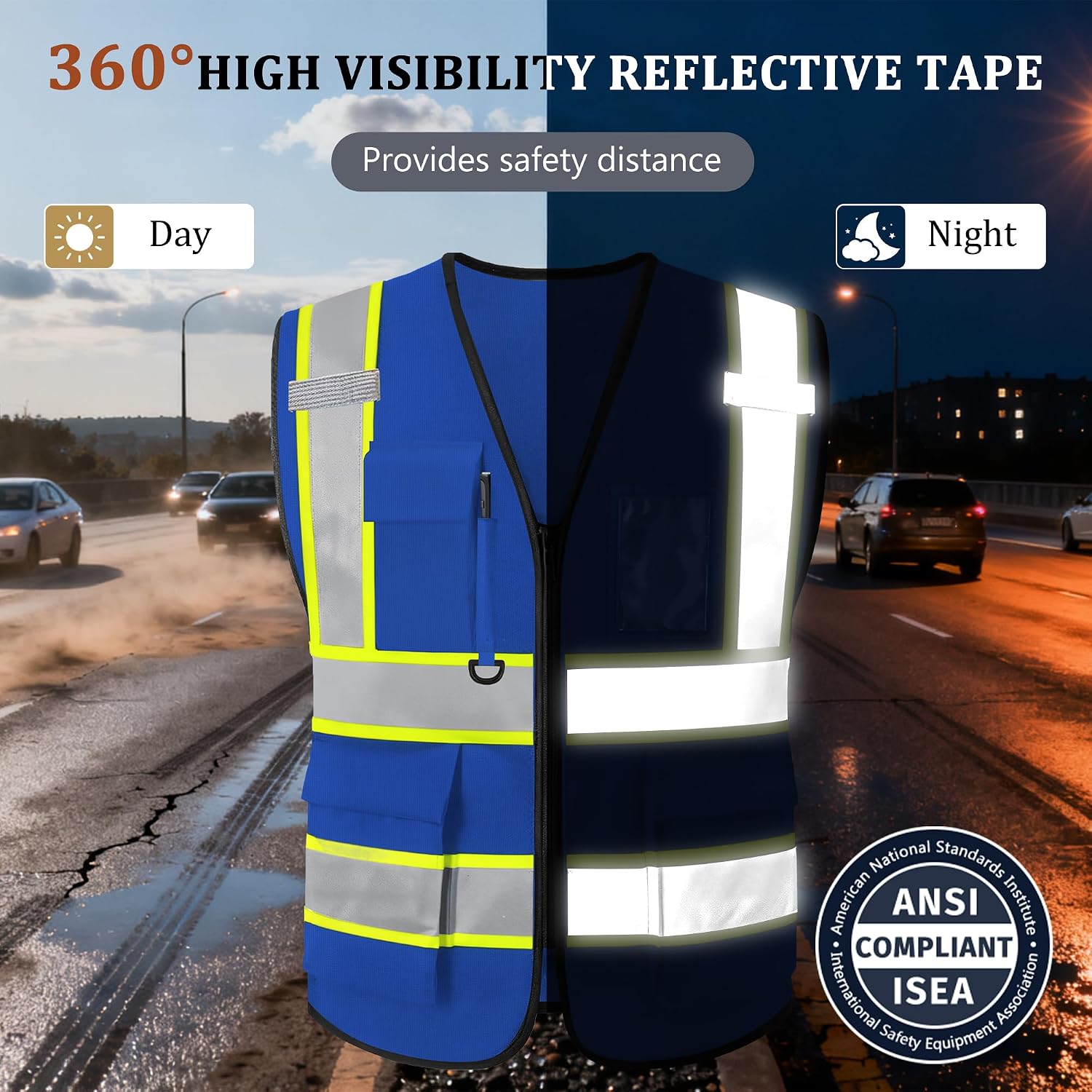 Custom Safety Vest with Logo, High Visibility Reflective Personalized Vest with Pockets and Zipper for Men Women Work