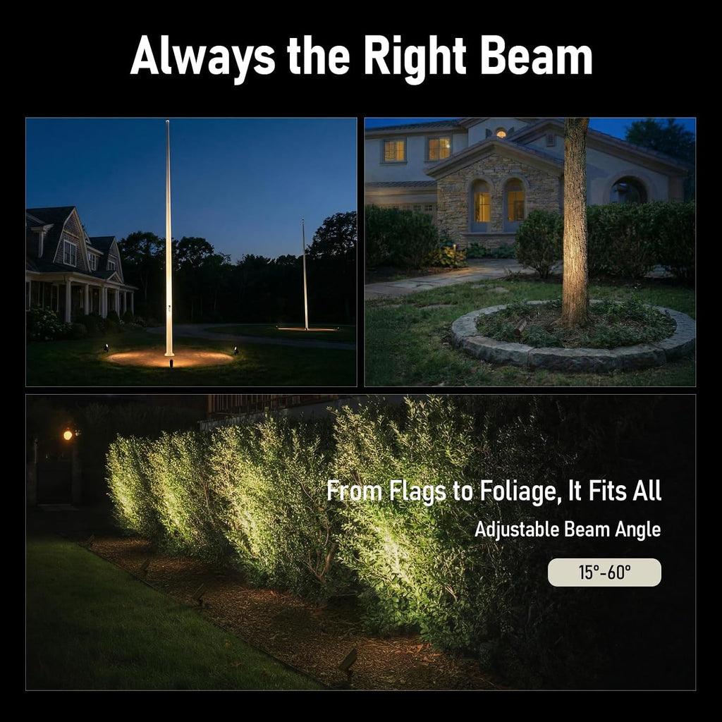 LEONLITE 5CCT LED Landscape Spotlight, 15°-60° Adjustable Beam Angle, 8W Low Voltage Spot Light with Stepless Adjustment, 12-24V AC/DC, Aluminum, IP65 Waterproof, Oil Rubbed Bronze, Pack of 4