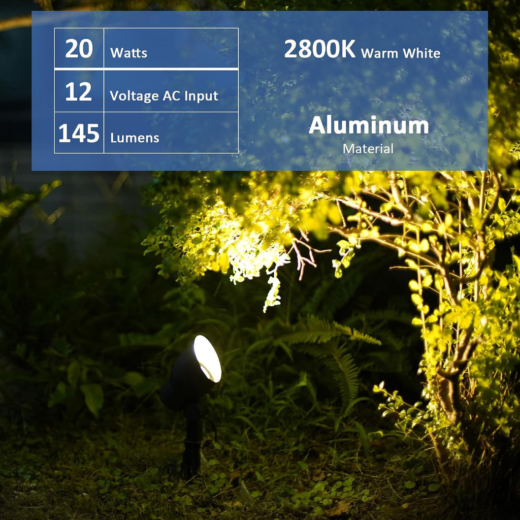 Low Voltage Landscape Spotlights 20W Halogen Spot Lights 12V AC 12PK Outdoor Black Landscape Lighting Kit with Spike Stakes and Connectors 145 Lumen for Garden Lawn