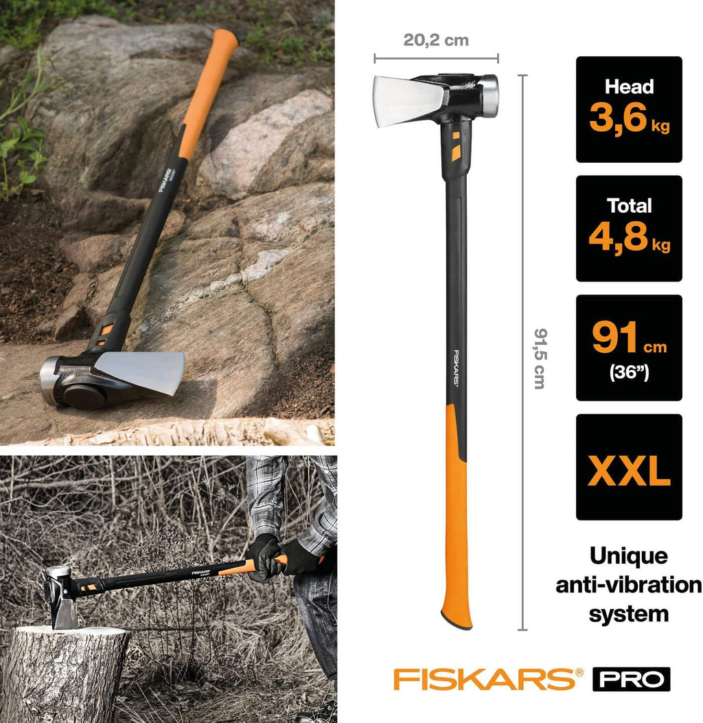 Fiskars IsoCore Builder's axe, XXL, Length: 92 cm, Weight: 5.22 kg, Black/Orange, 1020220