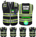 BeautyWill 5 Pack Safety Vest Class2 ANSI Certified Custom Logo High Visibility Reflective Vest for Men -10 Pockets Personalized Logo Heavy-Duty Work Vest（Mesh Black，L）