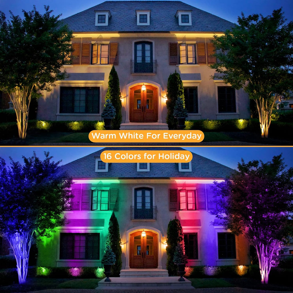 Low Voltage Landscape Lights 10W RGBW Warm White LED Well Landscape Lighting Remote Control IP67 Waterproof Outdoor 12V-24V Pathway Deck Ground Lights(10Pack with Connectors)