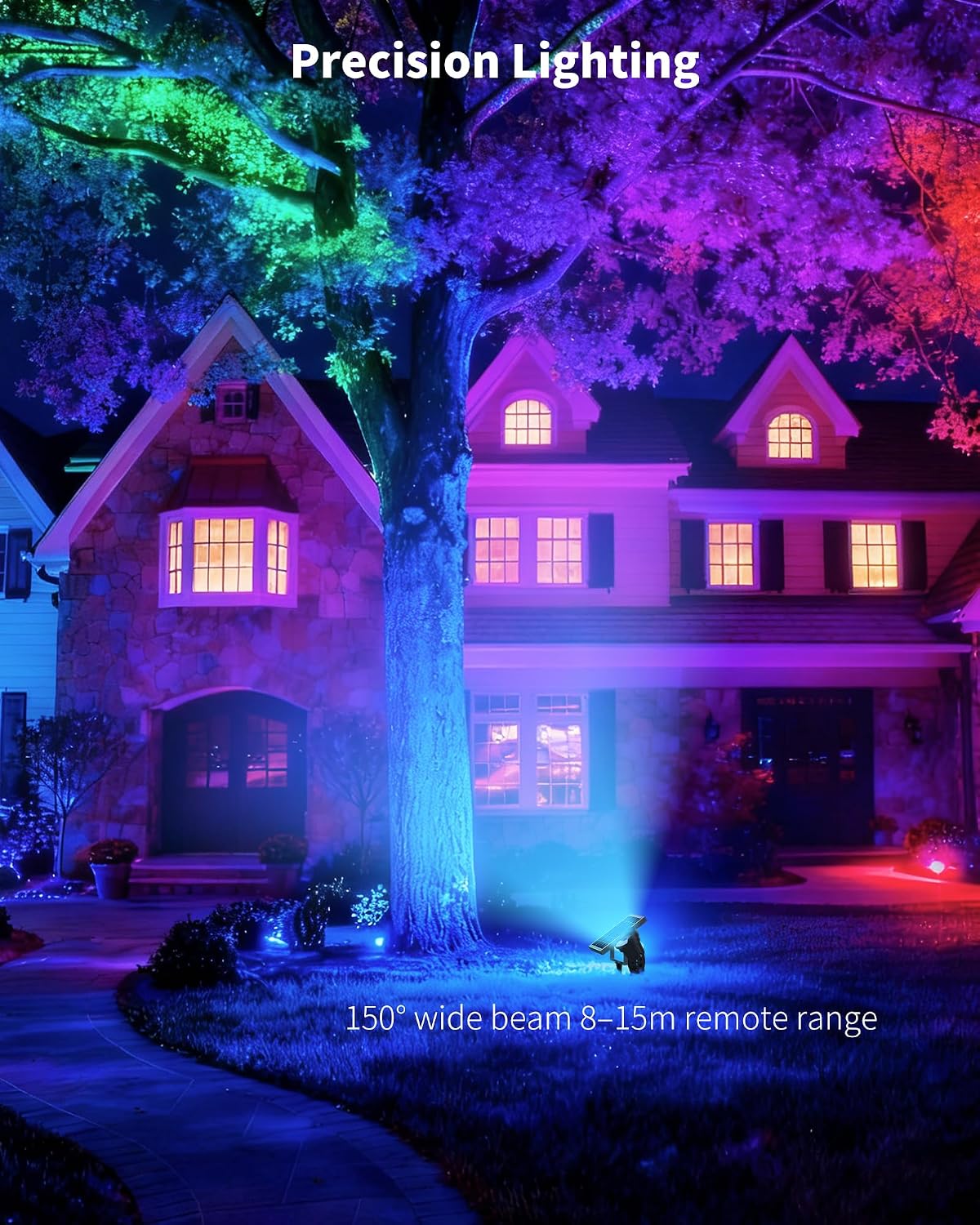 Ofuray Solar Spot Lights Outdoor, RGB Color Changing with 8 Lighting Modes, IP67 Waterproof Landscape Lights 9.8ft Cable, 12000mAh High Power Dusk to Dawn Solar Spotlights for Garden & Outdoor Décor