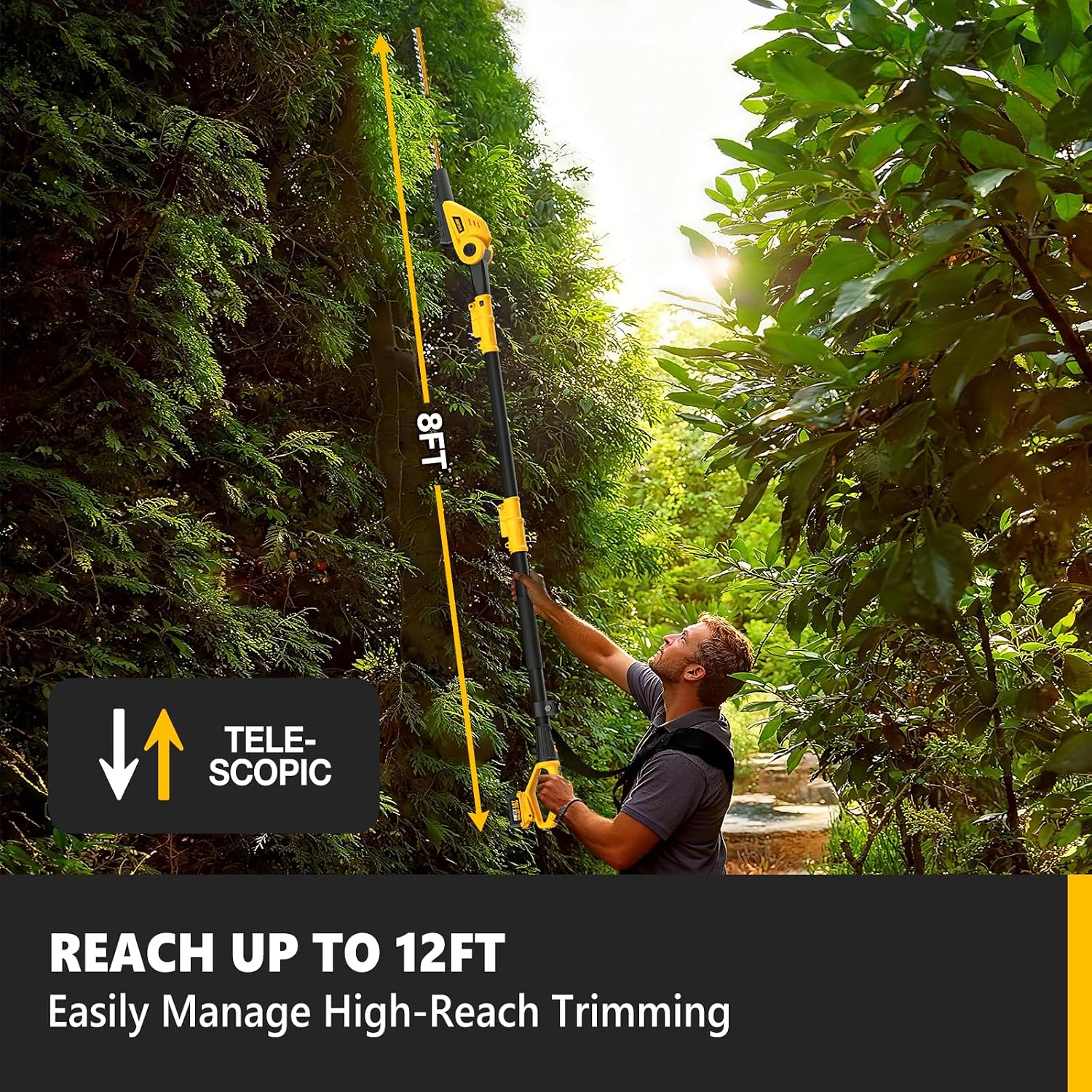 Alloyman 2-in-1 Telescopic Cordless Pole Hedge Trimmer 16-Inch and Pole Saw 8.6-Inch,with 2 Packs 4.0Ah Batteries & Charger,for Tree Trimming and Shrubs Pruning