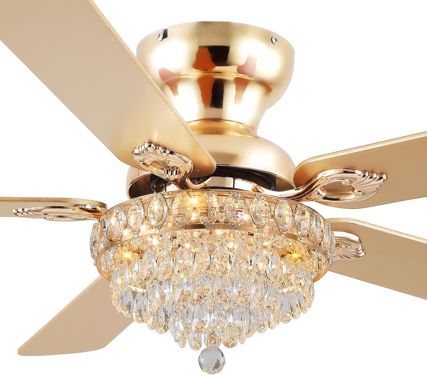 GJeg Crystal Ceiling Fan Fandelier with Lights-Ceiling Fans with Remote Control,Modern Ceiling Fan with Noiseless DC Reversible Motor,Dining Room,Living Room(52' Gold)