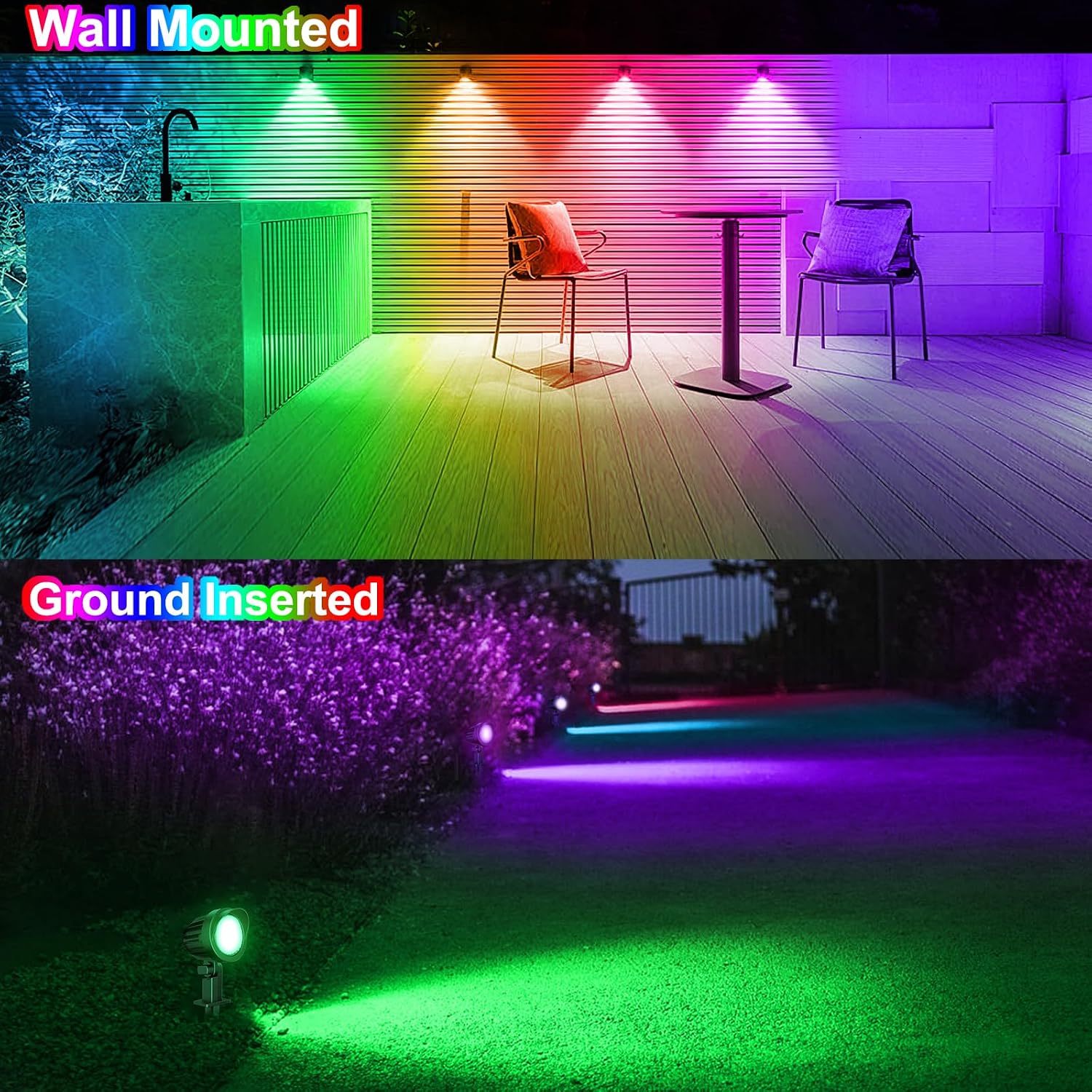 MEIKEE 15W RGB LED Spotlights Outdoor, AC120V RGB Color Changing Landscape Lights IP66 Waterproof Landscape Spotlights with Plug for Garden Path Yard Decoration