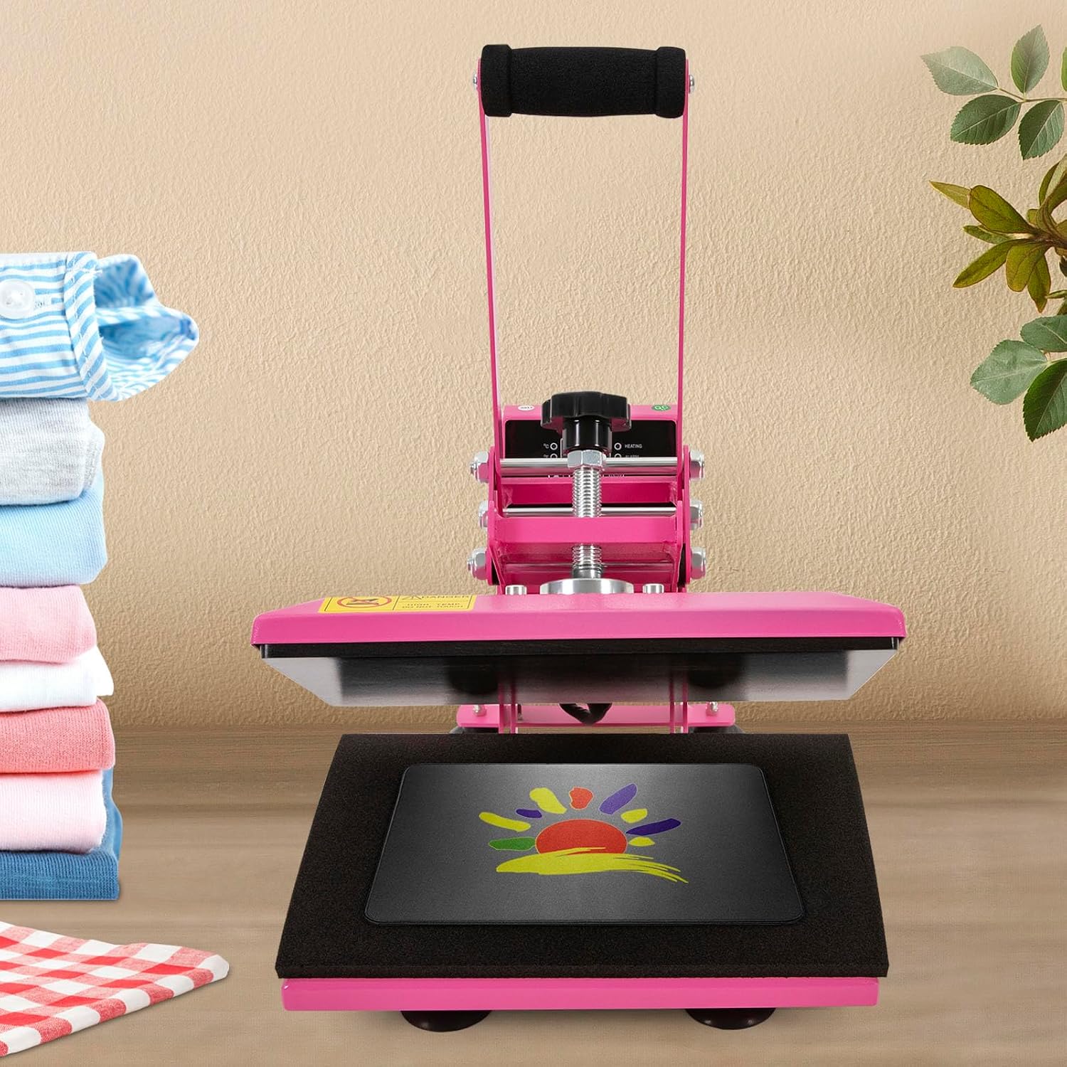 Heat Press Machine 11.8 * 9inch, Intelligent Control Heating Sublimation Heat Press Machine for T Shirts,Clamshell Digital T Shirt Press Machine for Homes, Craft Stores, Print Stores (Pink)