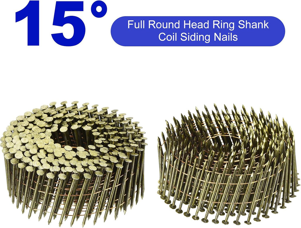 uxcell 7200 Count Siding Nails 2' x 0.091' 15-Degree Ring Shank Full Round Head Collated Wire Coil for Lath and Sheathing Materials