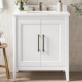 LIKIMIO 30' Bathroom Vanity with Sink, Freestanding Bathroom Vanity with 2 Soft-Close Doors, Engineered Stone Countertop with Undermount Ceramic Sink, Modern Bathroom Vanity, Easy Assembly, White