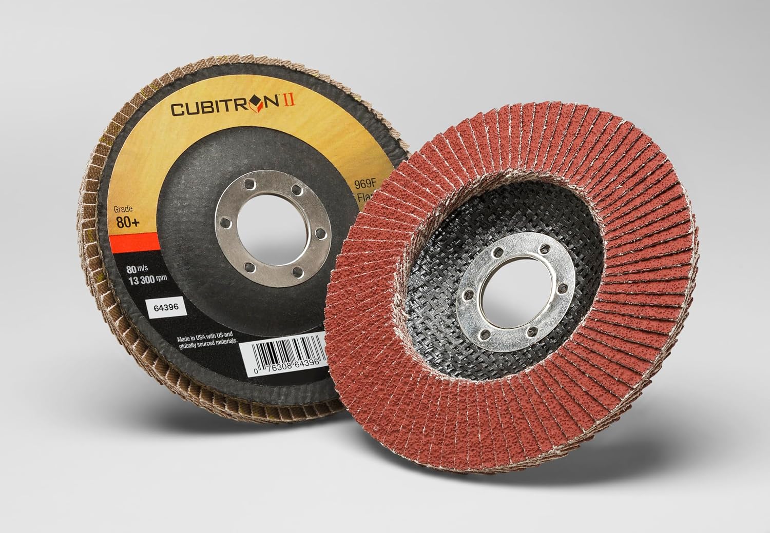 3M Cubitron II Flap Disc 969F, 80+, T29, 5 in x 7/8 in, Pack of 10, Polyester Backing, Heavy Grinding, Edge Deburring, Aggressive Weld Removal and Beveling