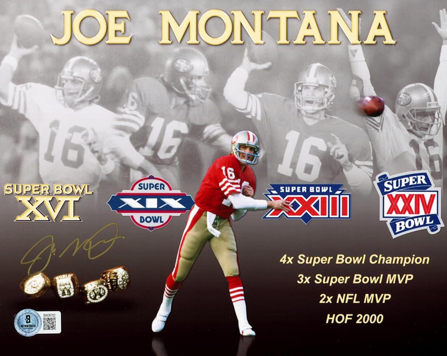 Joe Montana Autographed 8x10 Photo Football Beckett BAS QR Stock #233735