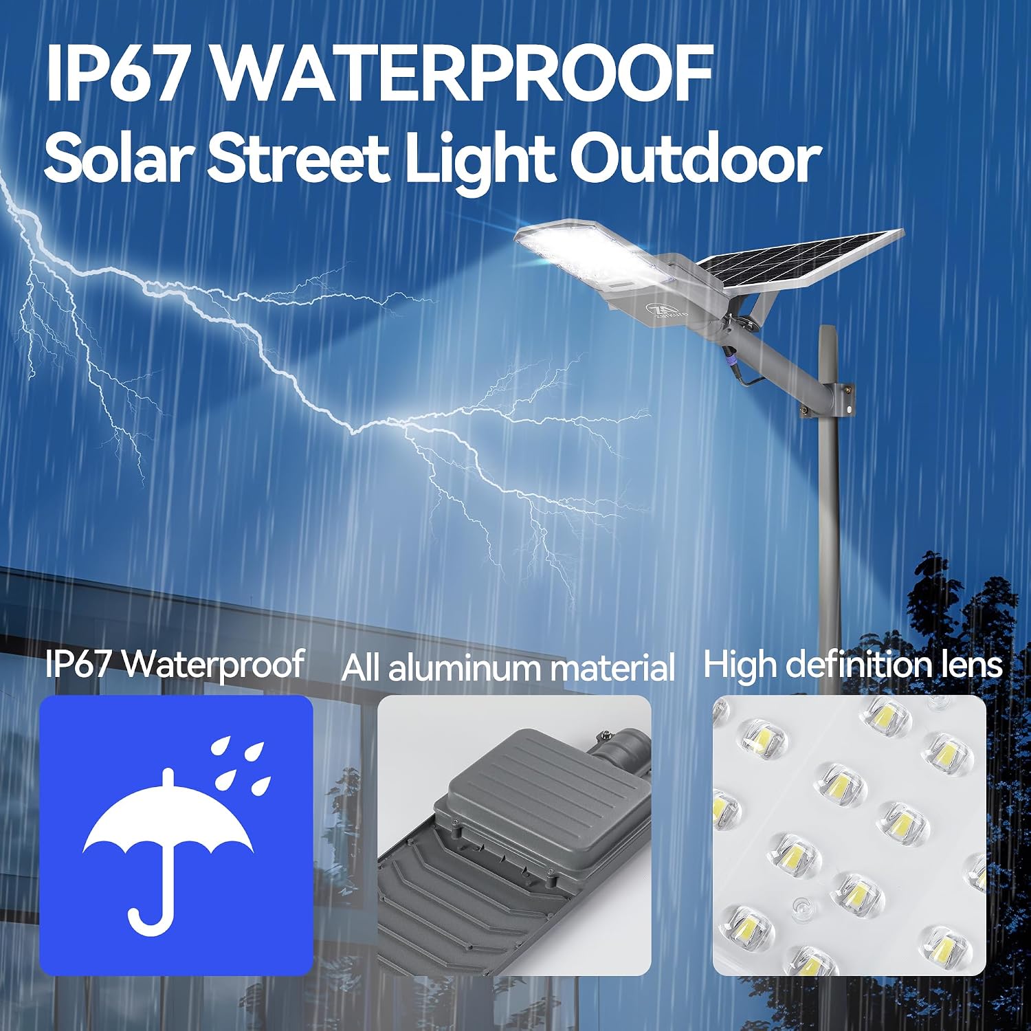 9500W Solar Street Lights Outdoor, 2PCS 40000mAh IP67 Waterproof Solar Security Flood Lights 7000K 450000LM Bright LED Beads Commercial Parking Light with Remote Control for Street, Court, Barn-Gray