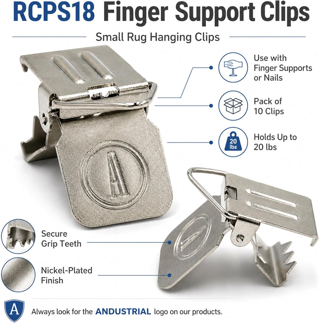ANDUSTRIAL - Small Durable Nickle-Plated Steel Clips/Clamps for Displaying Shawls, Leather Hides, Quilts, Mats, Rug Samples - Finger Support Triangle Back Alligator Rug Clips - Silver, 50 Clips
