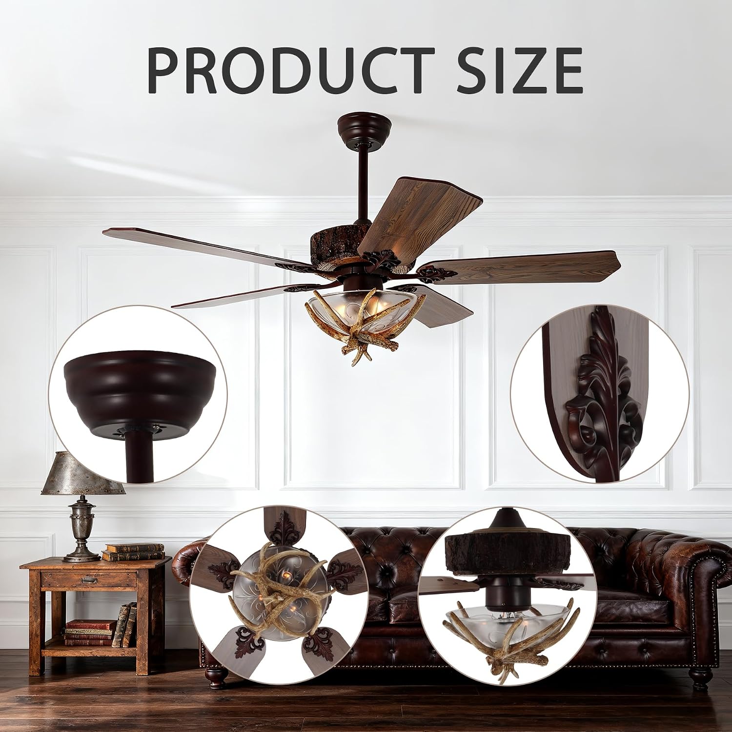 Fandian Antler Rustic Ceiling Fan with Lights and Remote, Modern Chandelier Fan Light, Indoor Cabin Electrical Fan with 5 Wood Blades, Farmhouse, Bedroom Living Room (D 46')