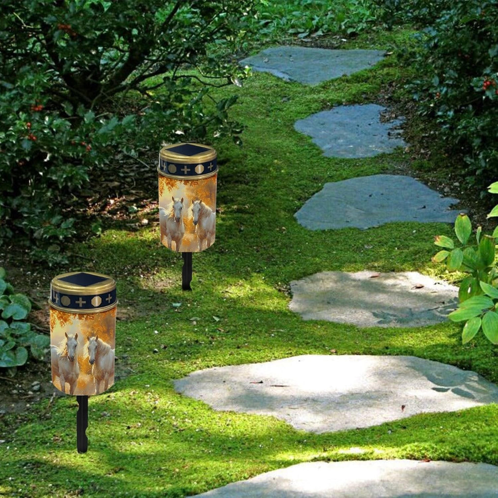Horse Solar Garden Lights Waterproof Solar Pathway Lights Outdoor Solar Lantern Stake Lights Autumn Leaves Outdoor Decorative for Yard Patio Spotlight Driveway