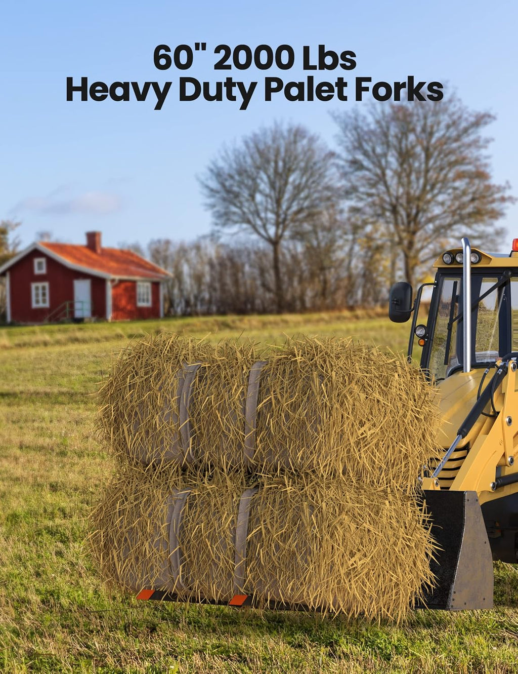 60' 2000LBS Heavy Duty Pallet Forks,Tractor Bucket Forks with Adjustable Stabilizer Bar for Loader Bucket Skid Steer Tractor, Black