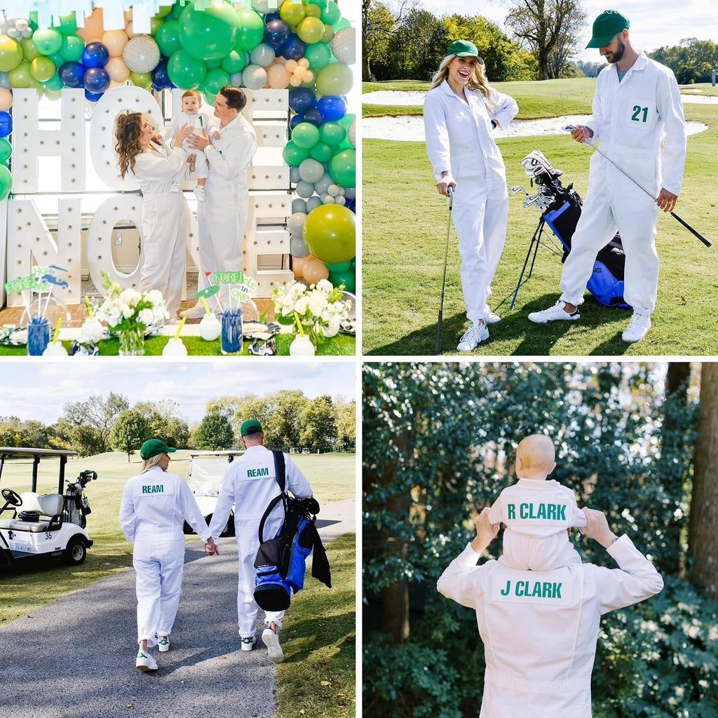 Caddie Adults Uniform Custom Golf Outfit (White) - Caddy Jumpsuit w/2 Front Pocket Patches,1 Back Patch