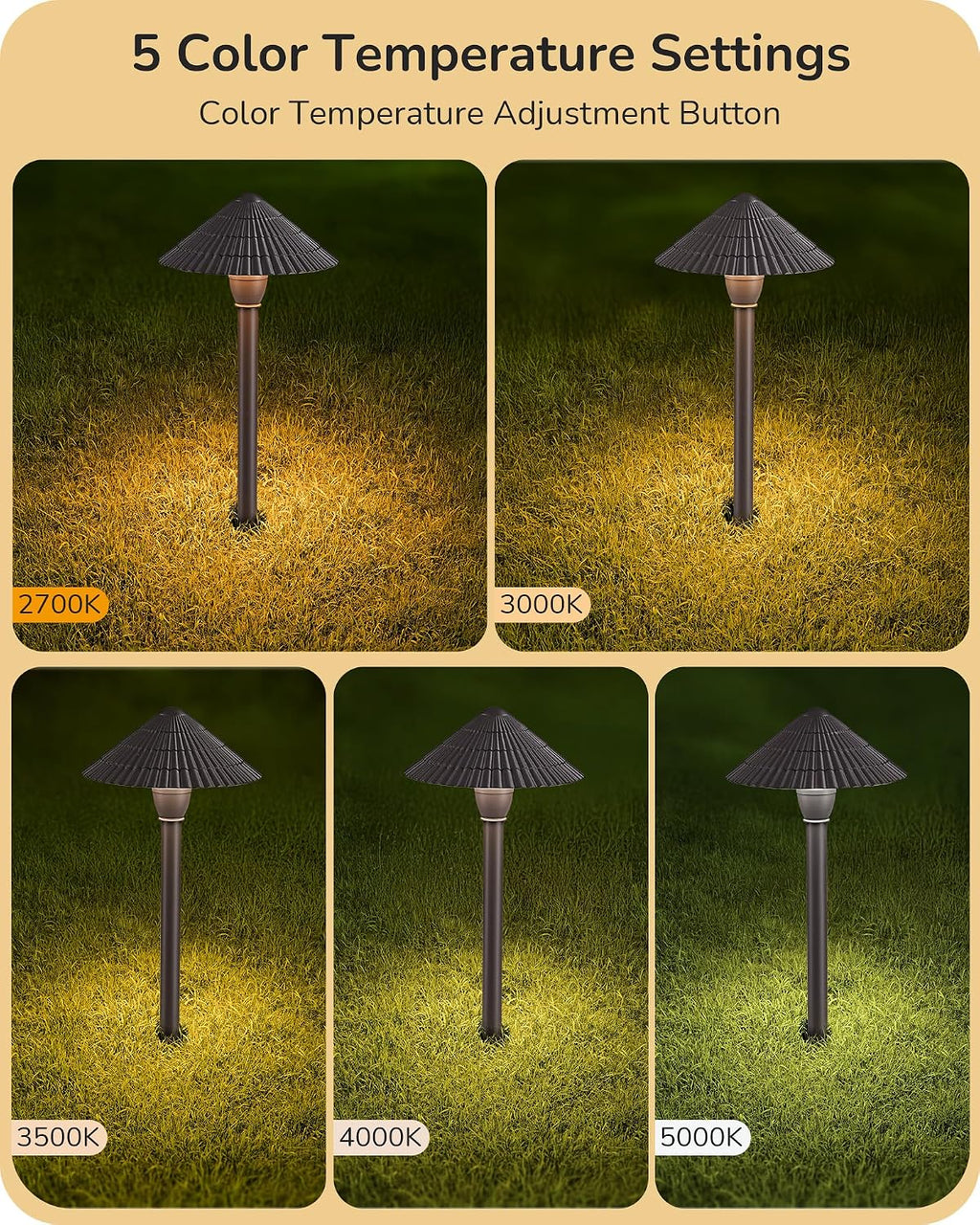 EDISHINE 5CCT Low Voltage Landscape Lights, 12 Pack 2700K-5000K LED Landscape Path Lights, 12V AC/DC 3W 160LM Die-Cast Aluminum Waterproof Outdoor Pathway Lighting for Sidewalk Garden Yard, ETL Listed