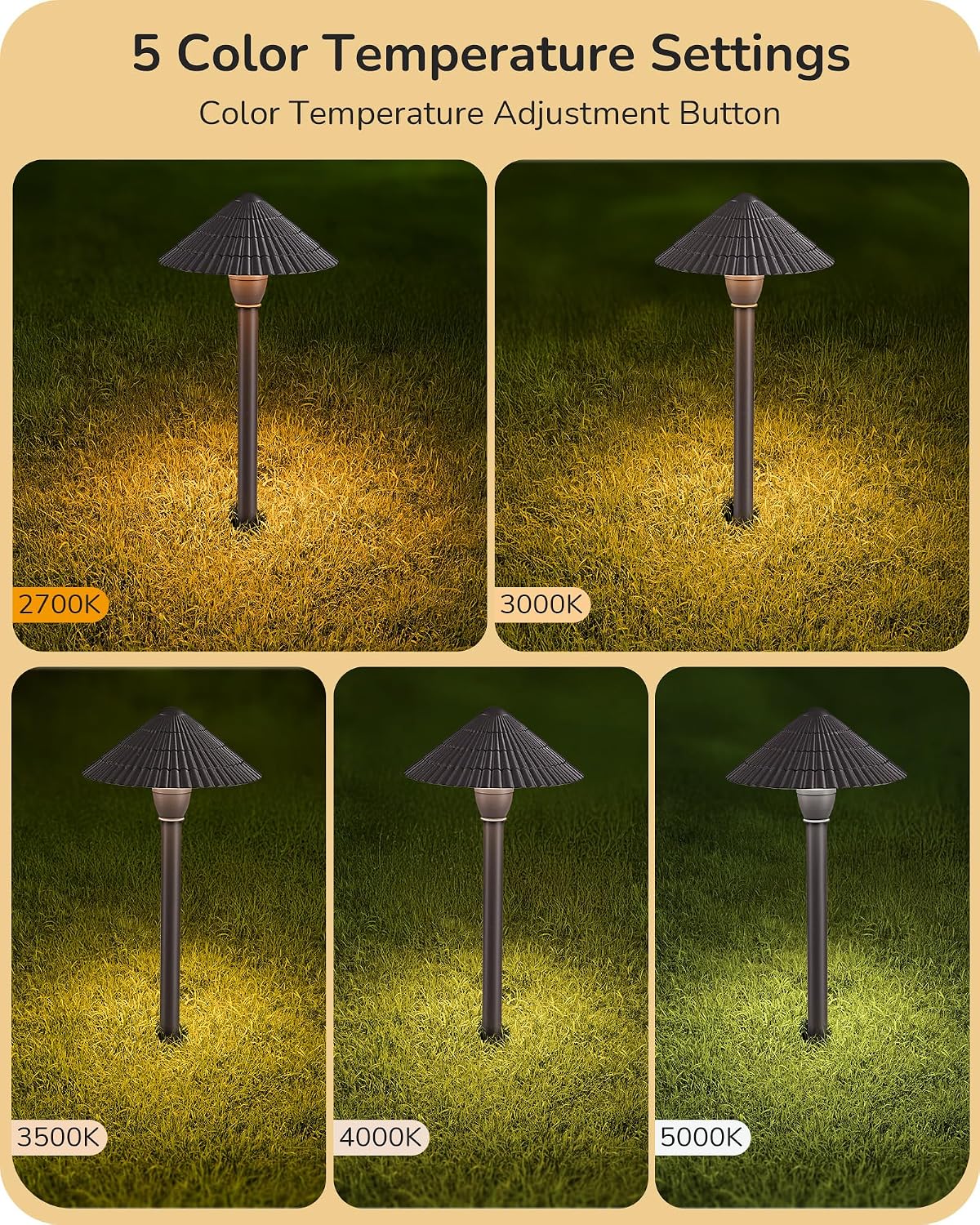 EDISHINE 5CCT Low Voltage Landscape Lights, 12 Pack 2700K-5000K LED Landscape Path Lights, 12V AC/DC 3W 160LM Die-Cast Aluminum Waterproof Outdoor Pathway Lighting for Sidewalk Garden Yard, ETL Listed