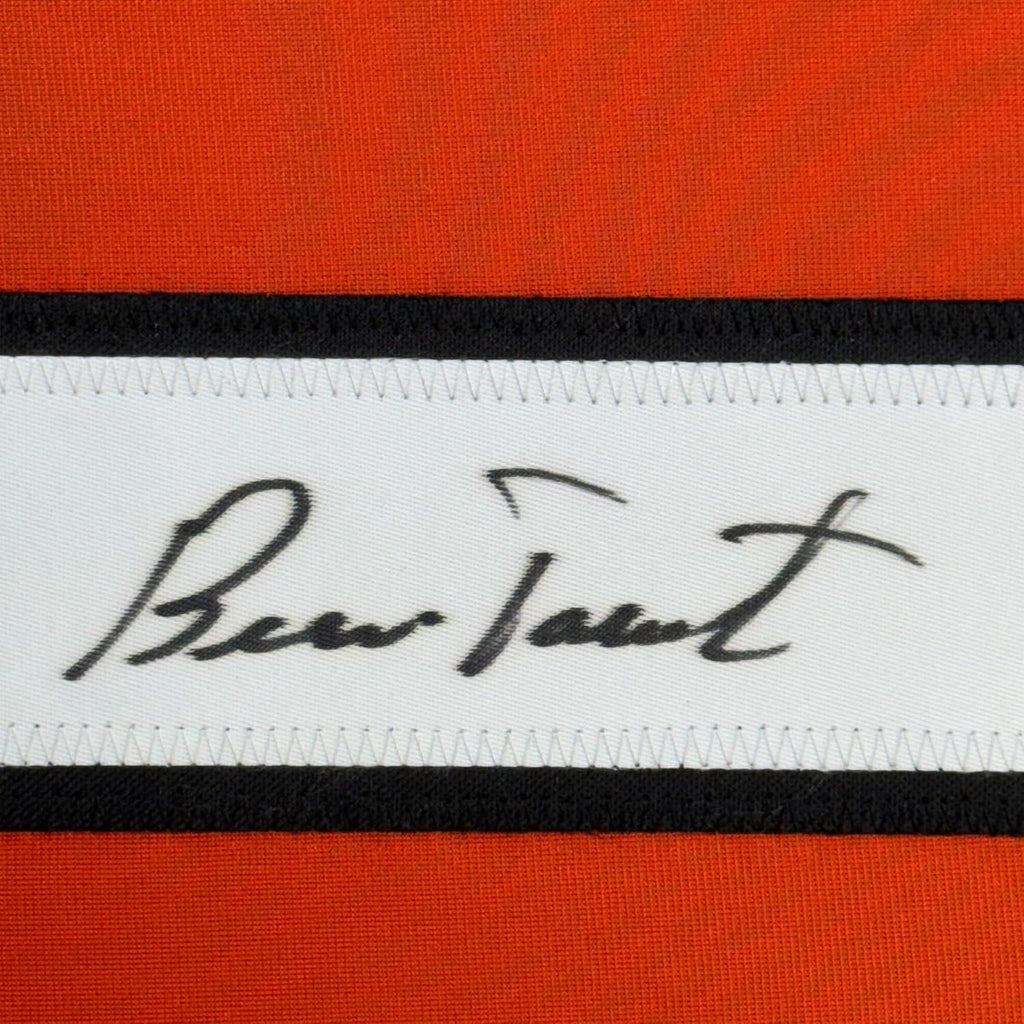 Framed Autographed/Signed Bernie Parent 33x42 Philadelphia Orange Hockey Jersey JSA COA