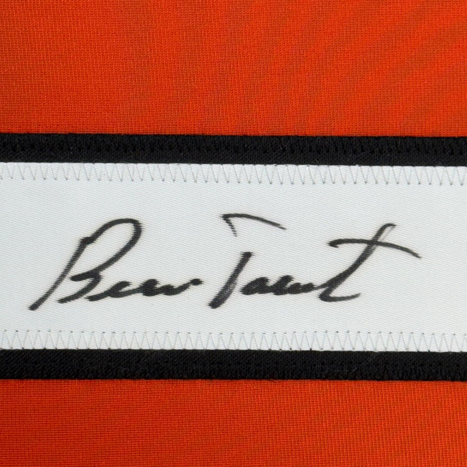 Framed Autographed/Signed Bernie Parent 33x42 Philadelphia Orange Hockey Jersey JSA COA