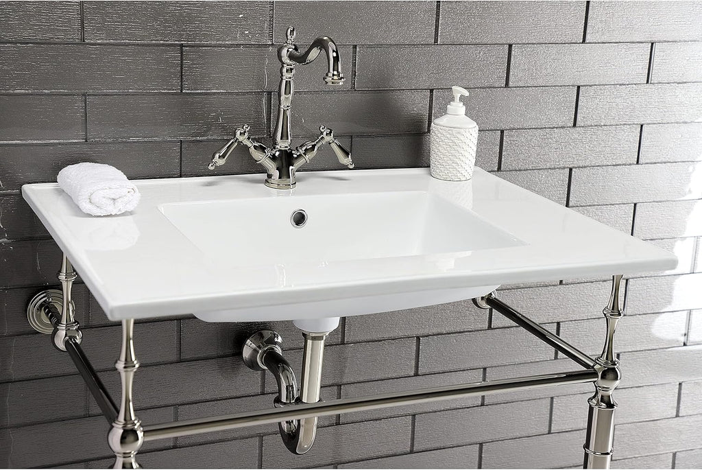 Kingston Brass LBT312271 Continental 31-Inch Ceramic Vanity Sink Top (1 Hole) in White