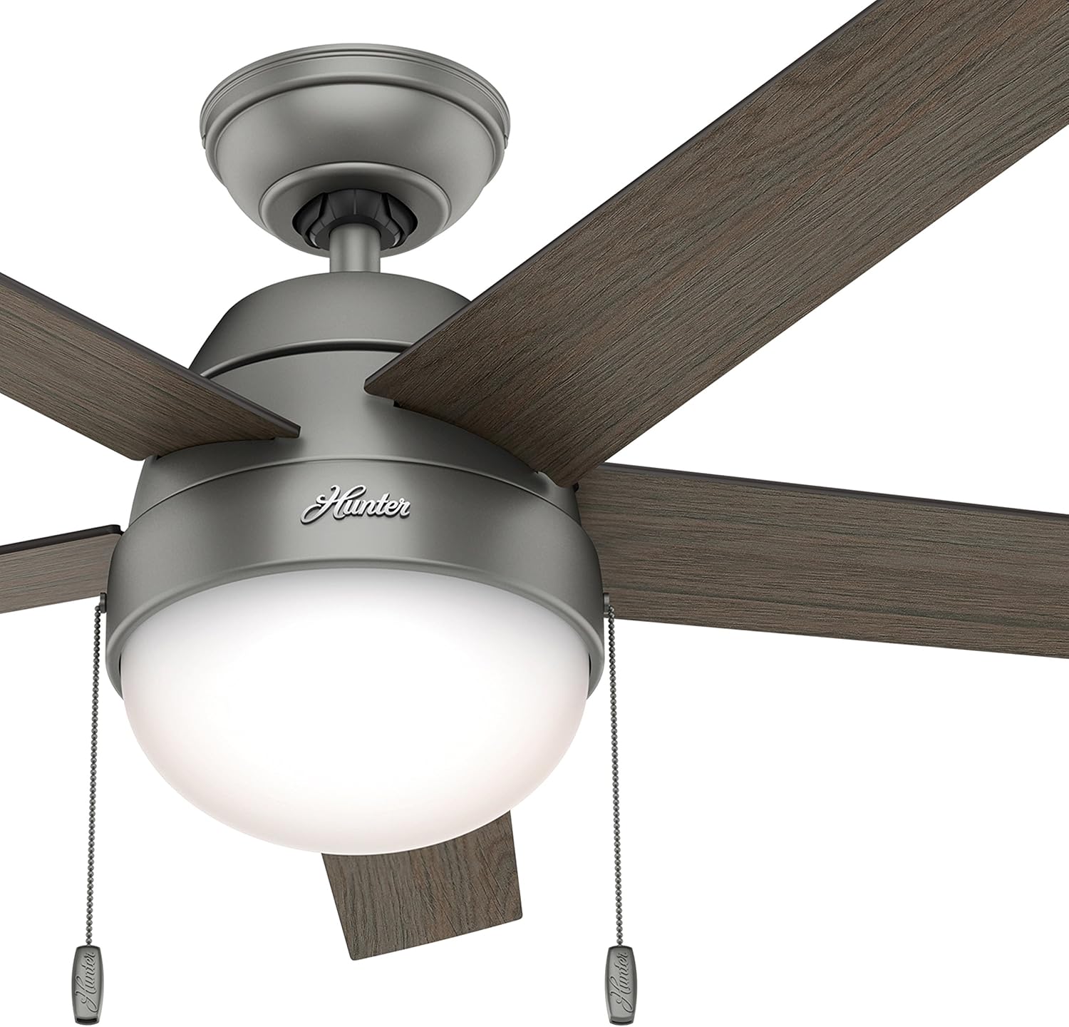 Hunter Fan 46 inch Contemporary Low Profile Ceiling Fan with Light Kit in Matte Silver (Renewed)