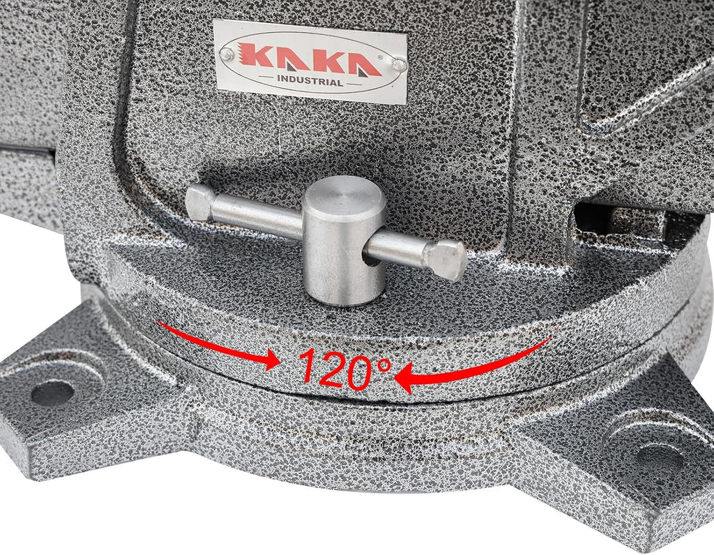 KAKA INDUSTRIAL Bench Vises 6 Inch Jaw Width, 6.7 Inch Jaw Opening Homeowner's Vise, Swivel Base Heavy Dutyl, for Drilling, Pipe Cutting, Woodworking HIS-150